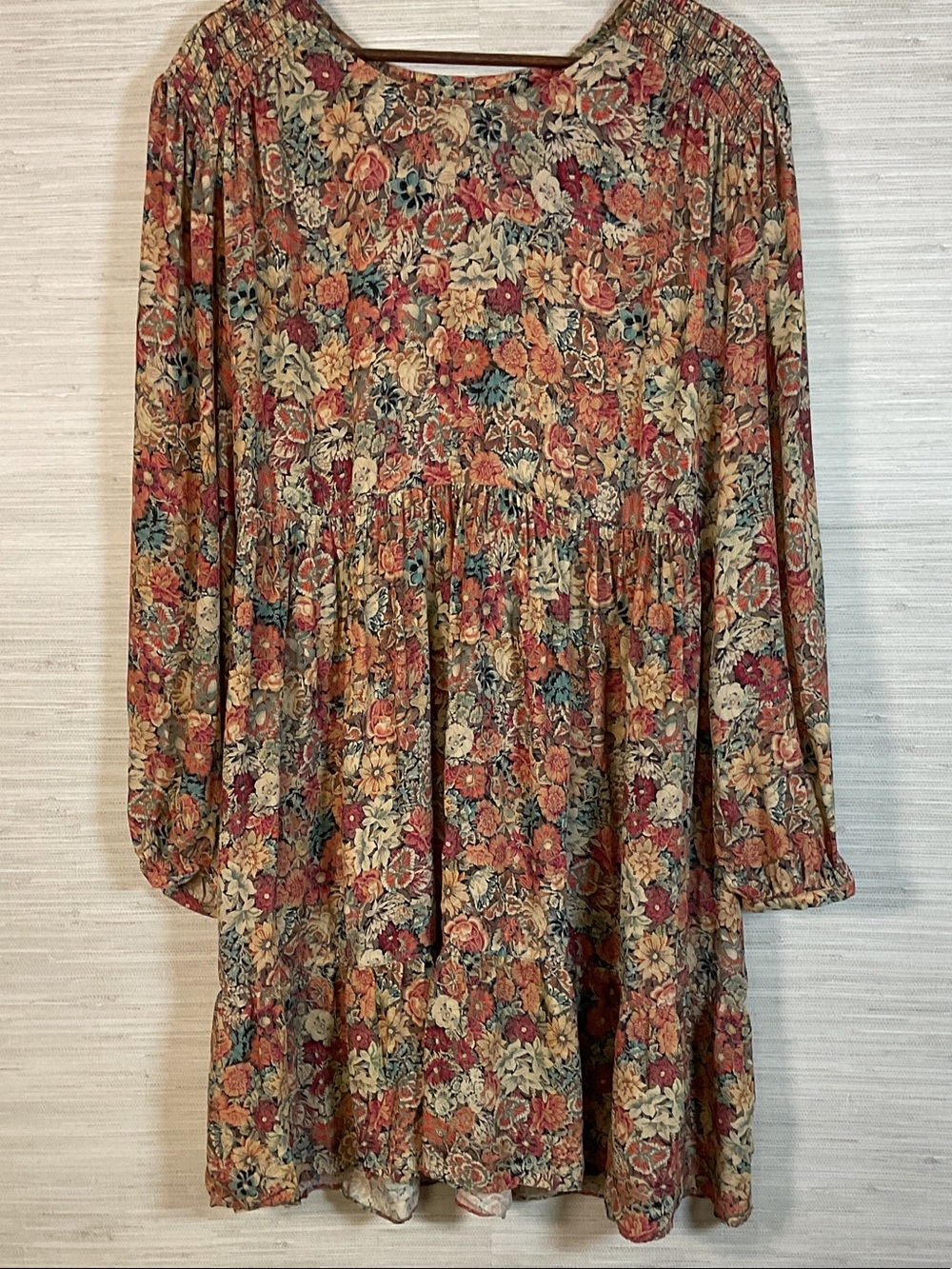 Peruvian Connection Long Sleeve Fall Tapestry Tiered Midi Dress XL Viscose